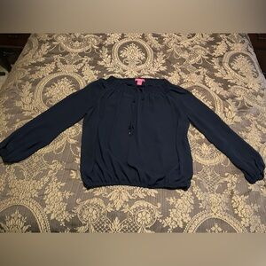 Catherine Malandrino Navy Top Blouse Size L 100% Polyester! Great Condition!